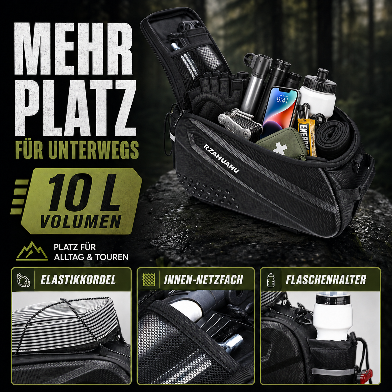 Fahrrad-Gepäckträgertasche mit Reflexstreifen & großer Kapazität – RadPack Pro