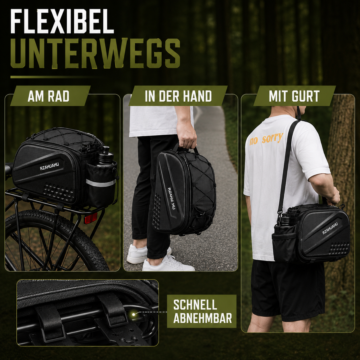 Fahrrad-Gepäckträgertasche mit Reflexstreifen & großer Kapazität – RadPack Pro