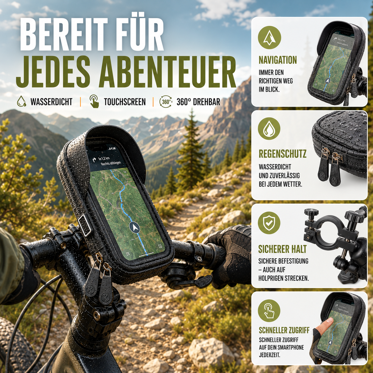 Fahrrad-Handyhalterung wasserdicht mit Touchscreen – TouchRide 6.4