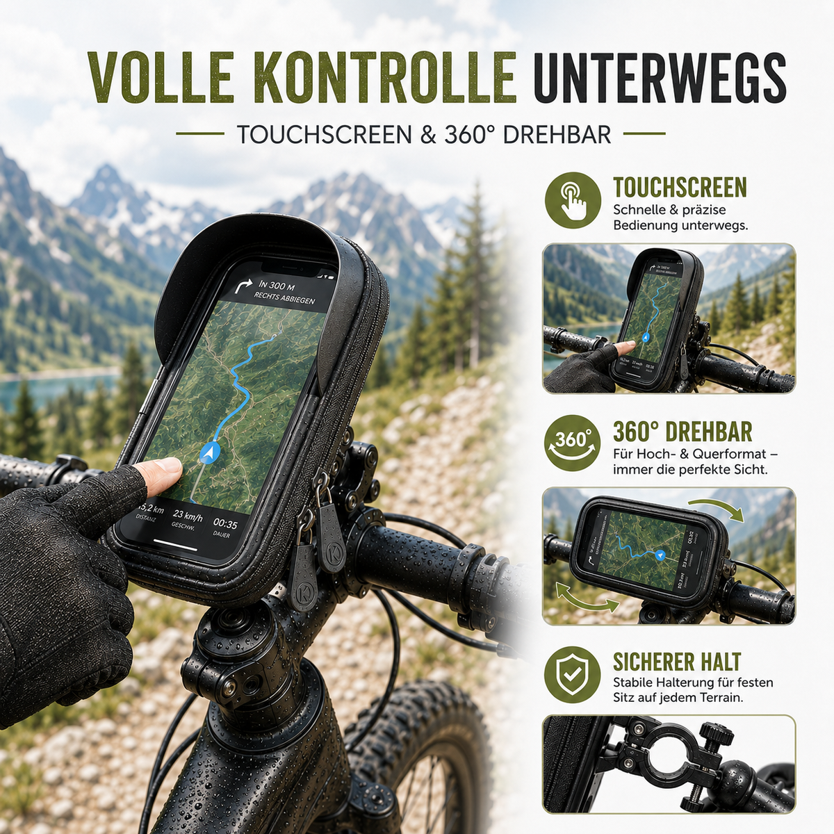 Fahrrad-Handyhalterung wasserdicht mit Touchscreen – TouchRide 6.4