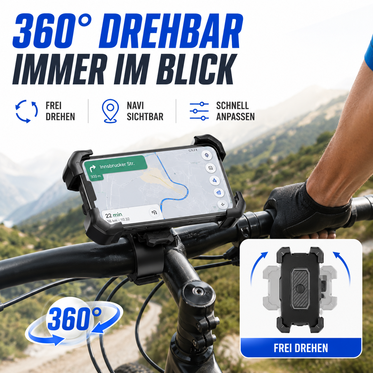 Fahrrad Handyhalterung 360° drehbar – GripRide Pro