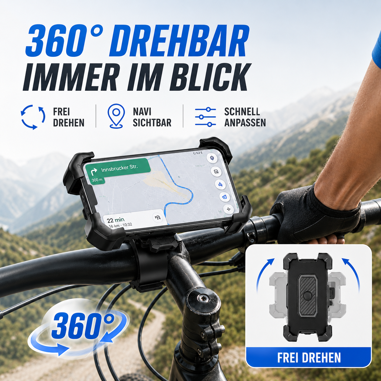 Fahrrad Handyhalterung 360° drehbar – GripRide Pro