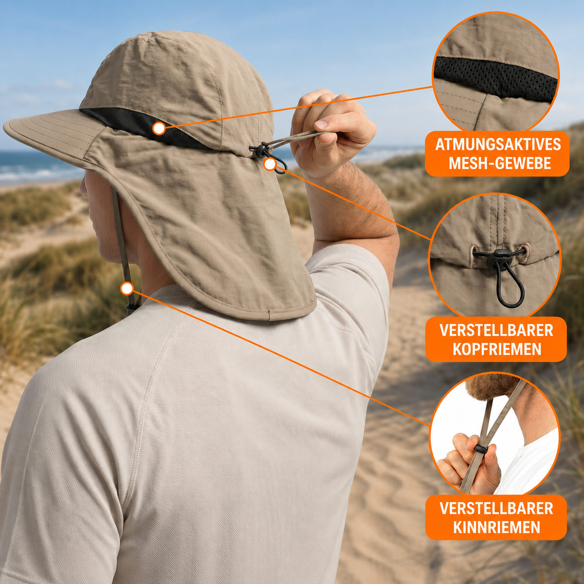 Faltbarer Damen Sonnenhut Mit Nackenschutz | Packbar Für Die Reise | UPF 50+