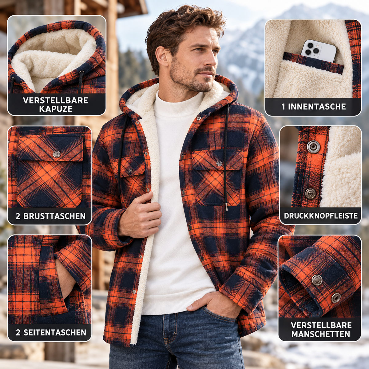 Flanell Pulloverjacke mit Kapuze – NordHaven Thermal Jacket