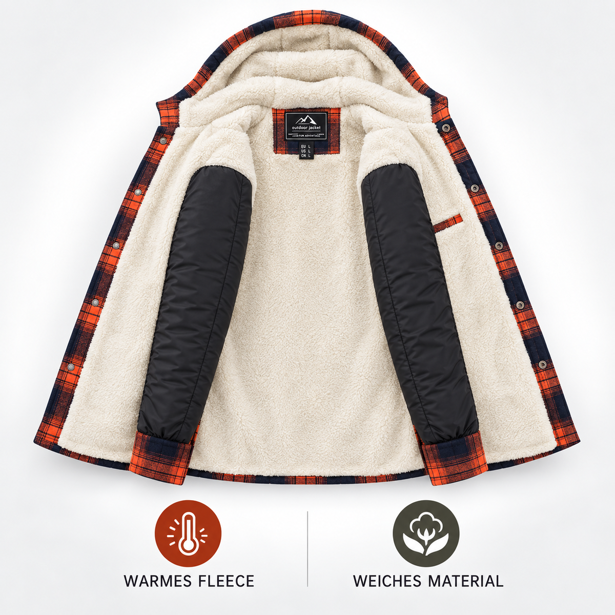 Flanell Pulloverjacke mit Kapuze – NordHaven Thermal Jacket