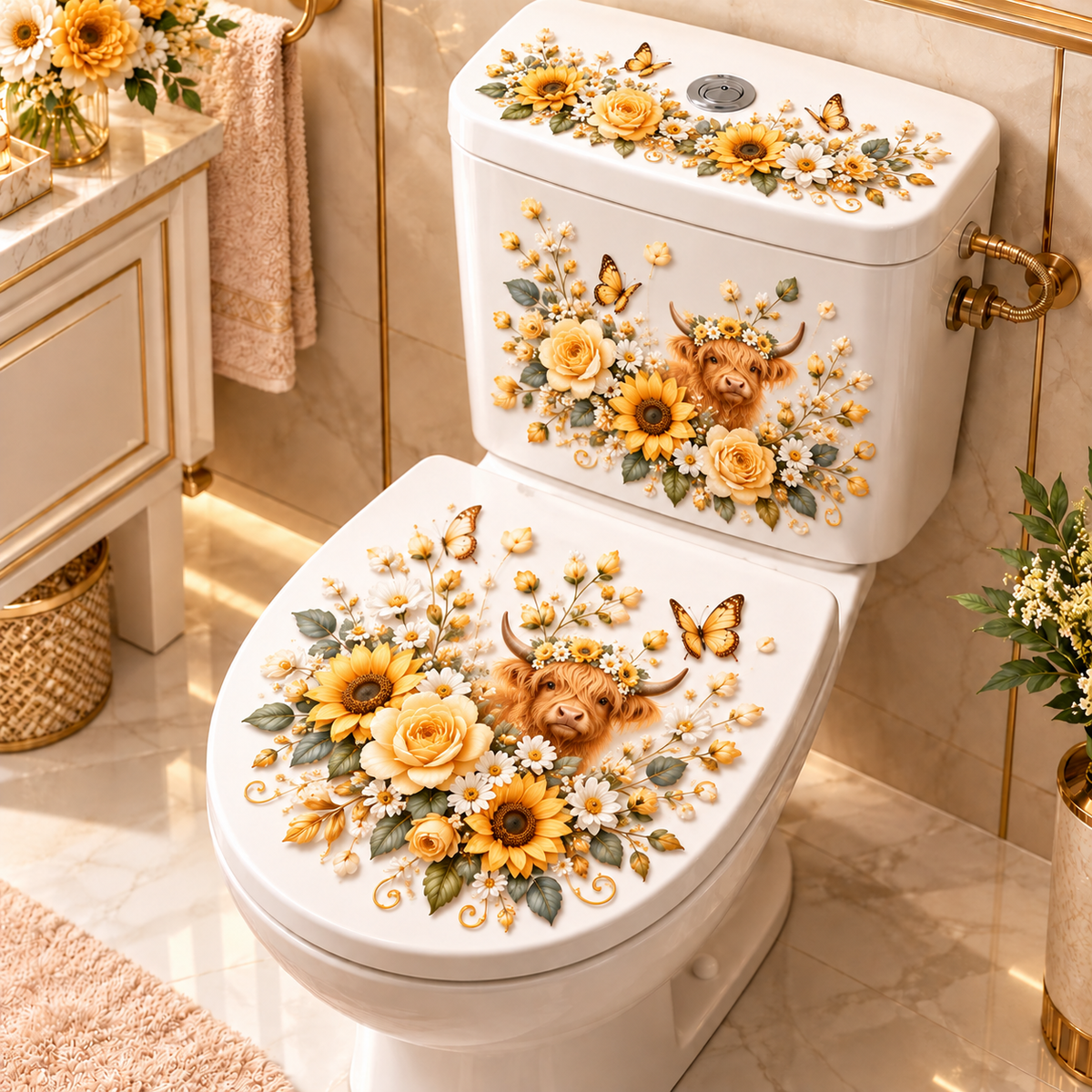 Tier- & Blumen-WC-Aufkleber – 5 charmante Designs für elegante Badezimmerdekoration