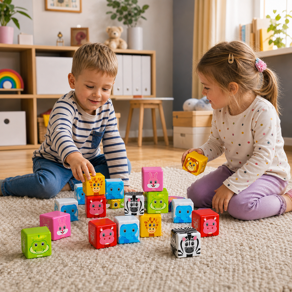 Kleinkindersichere 4,2 cm Safari-Tier Magnetische Bauwürfel – STEM Lernblöcke