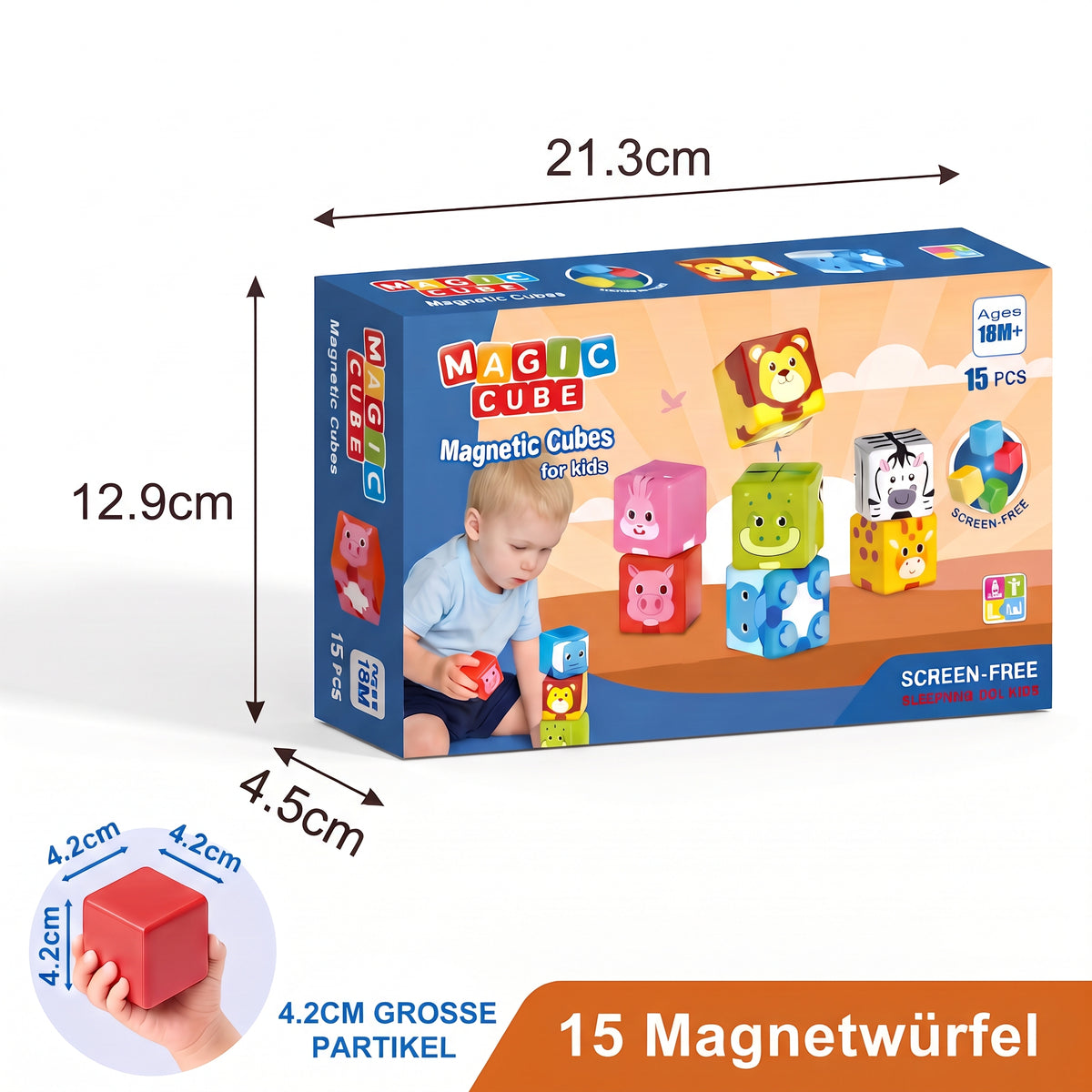 Nordspur | Kleinkindersichere 4,2 cm Safari-Tier Magnetische Bauwürfel – STEM Lernblöcke