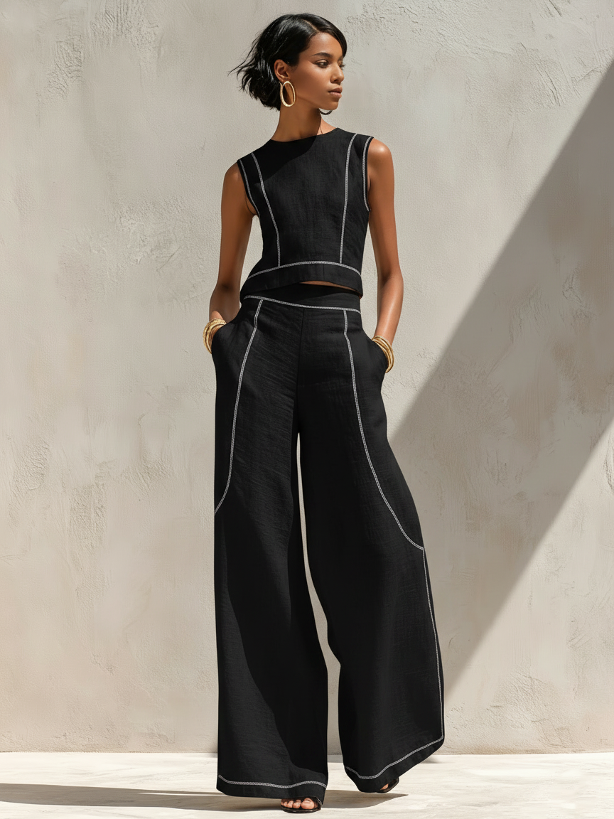 Elegantes Hosen-Set mit Kontrastnähten
