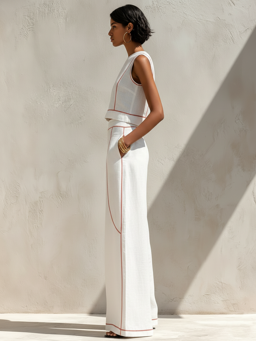 Elegantes Hosen-Set mit Kontrastnähten
