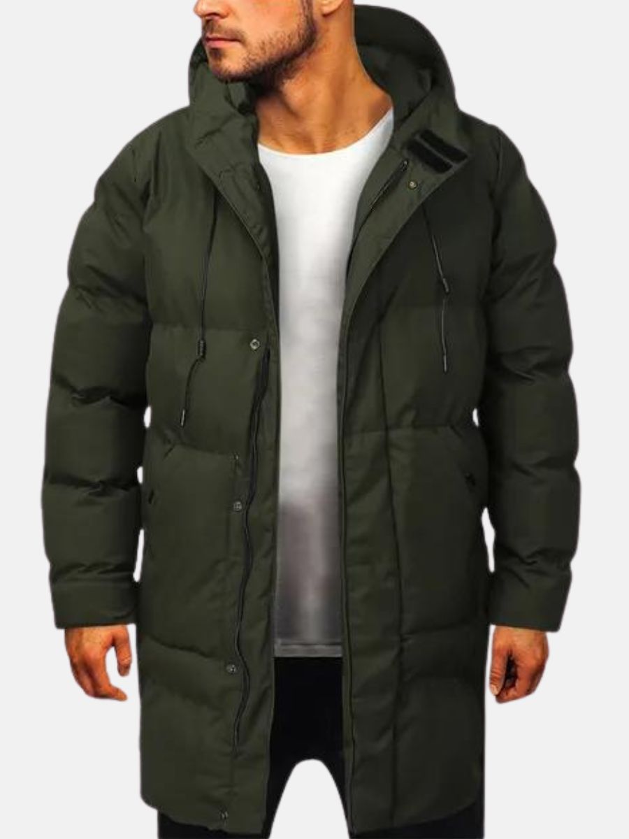 Herren Pufferjacke Winter Warm mit Kapuze und Langem Reißverschluss