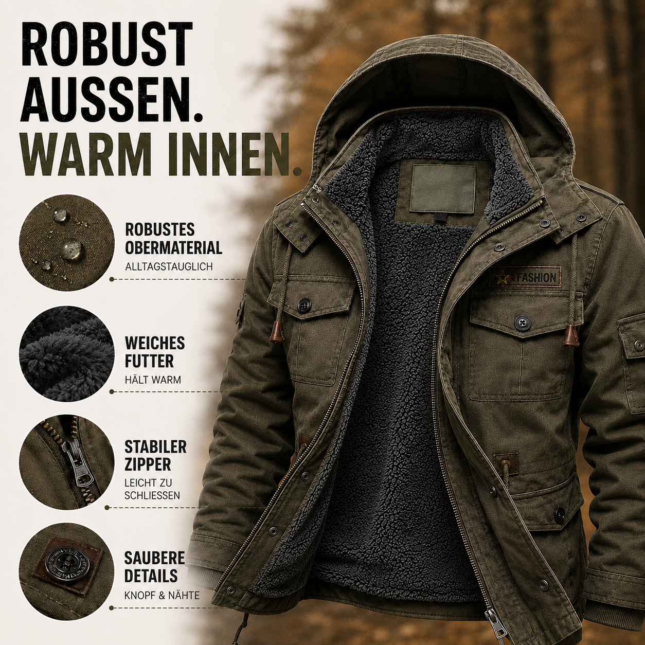 Herren Übergangsjacke mit warmem Futter & Multitaschen – UrbanTrek Jacket