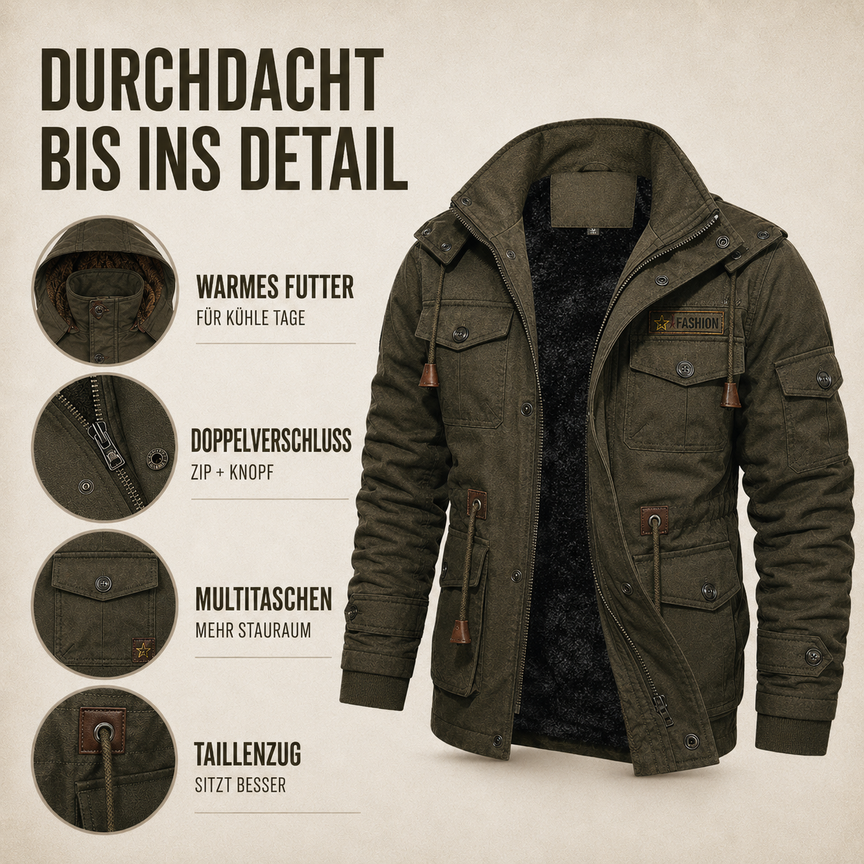 Herren Übergangsjacke mit warmem Futter & Multitaschen – UrbanTrek Jacket