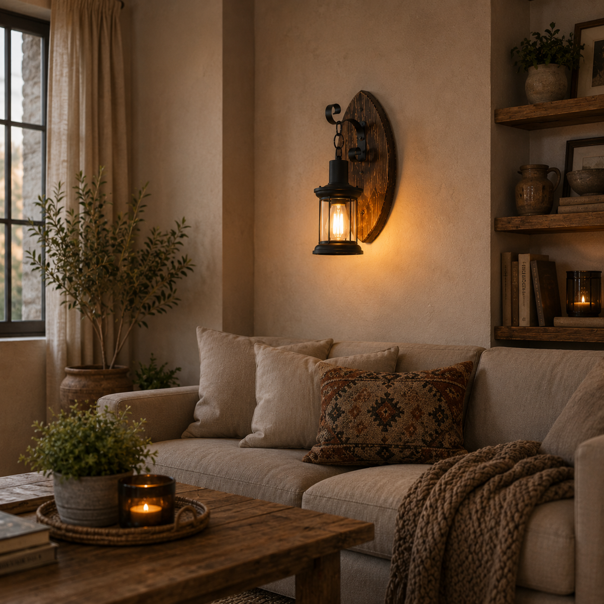 Innenbeleuchtung Vintage Wandlampe mit Holzrückwand – LanternGlow Light