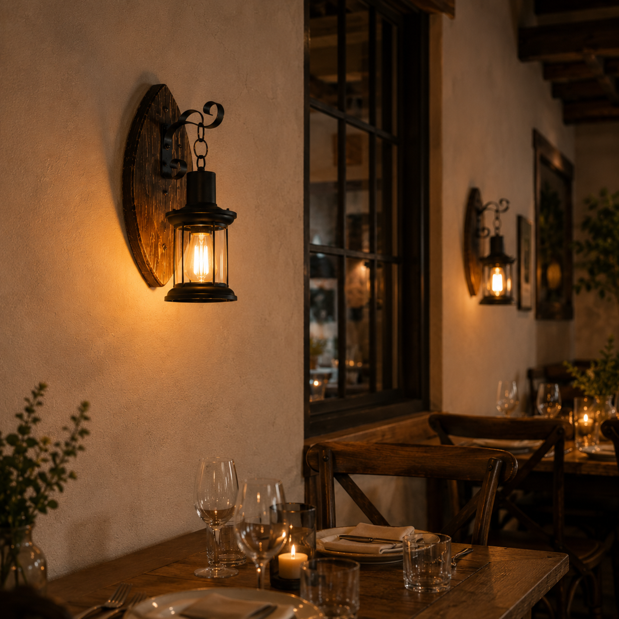 Innenbeleuchtung Vintage Wandlampe mit Holzrückwand – LanternGlow Light