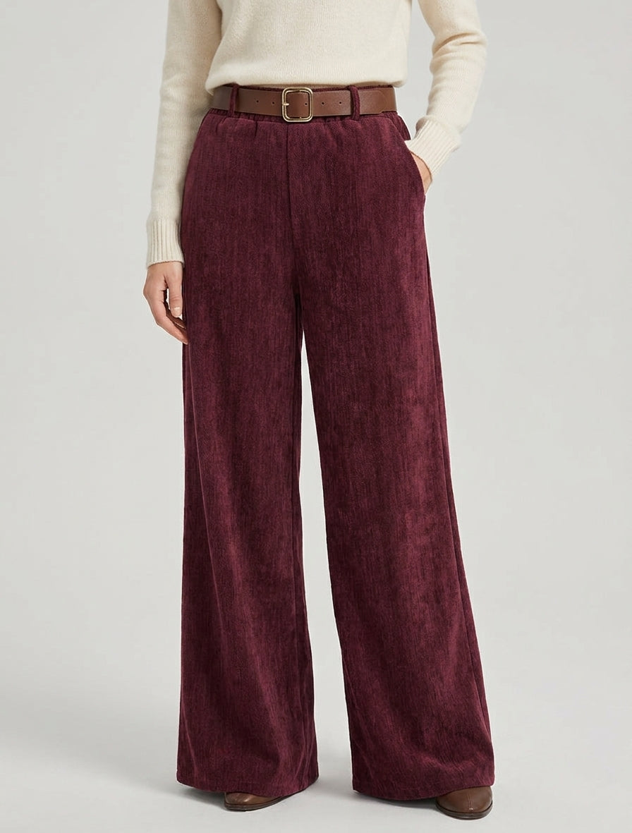 Samtcordhose mit weitem Schnitt - Weinrot