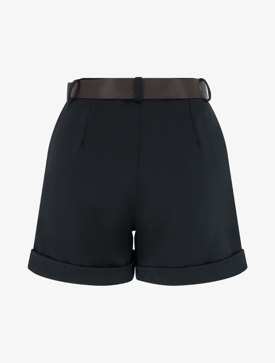Short mit Aufschlag und hoher Taille - Schwarz