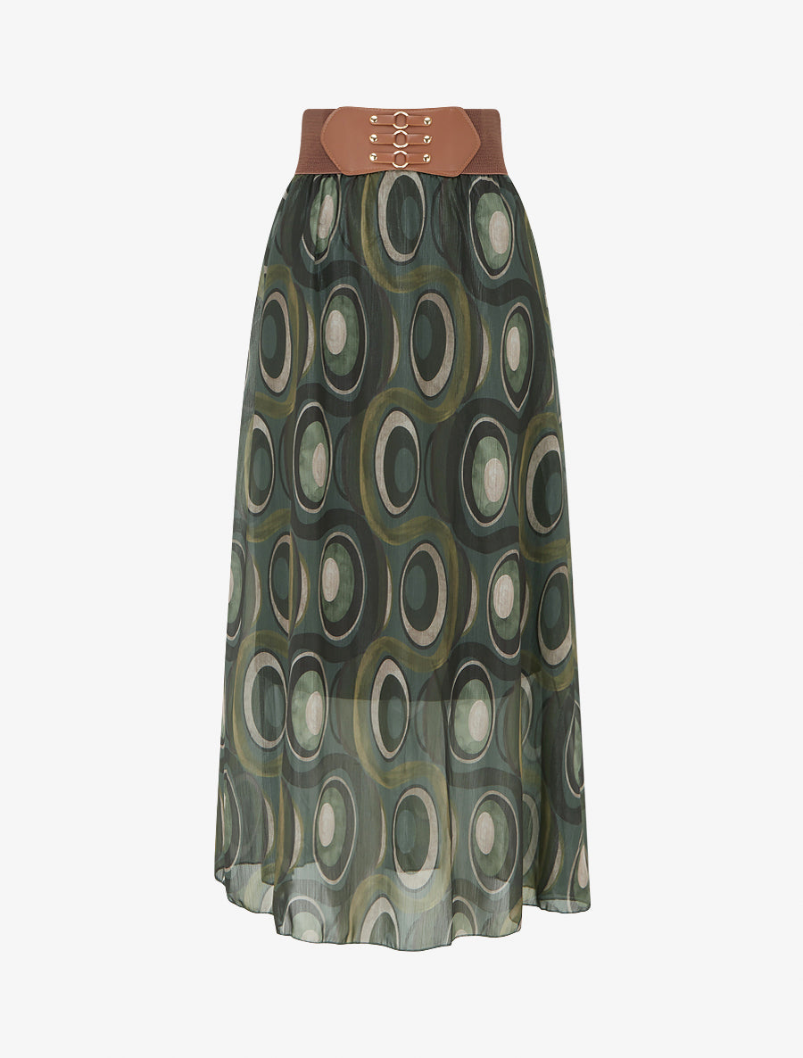 Langer Rock aus schillerndem Voile mit hoher Taille - Khaki