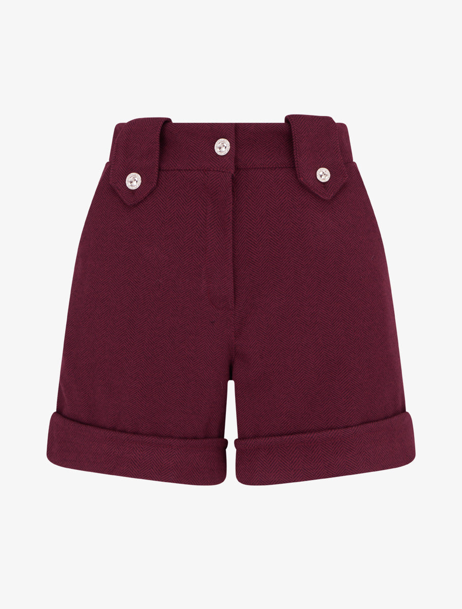 Gerade Shorts mit hoher Taille und Gürtelschlaufen - Weinrot