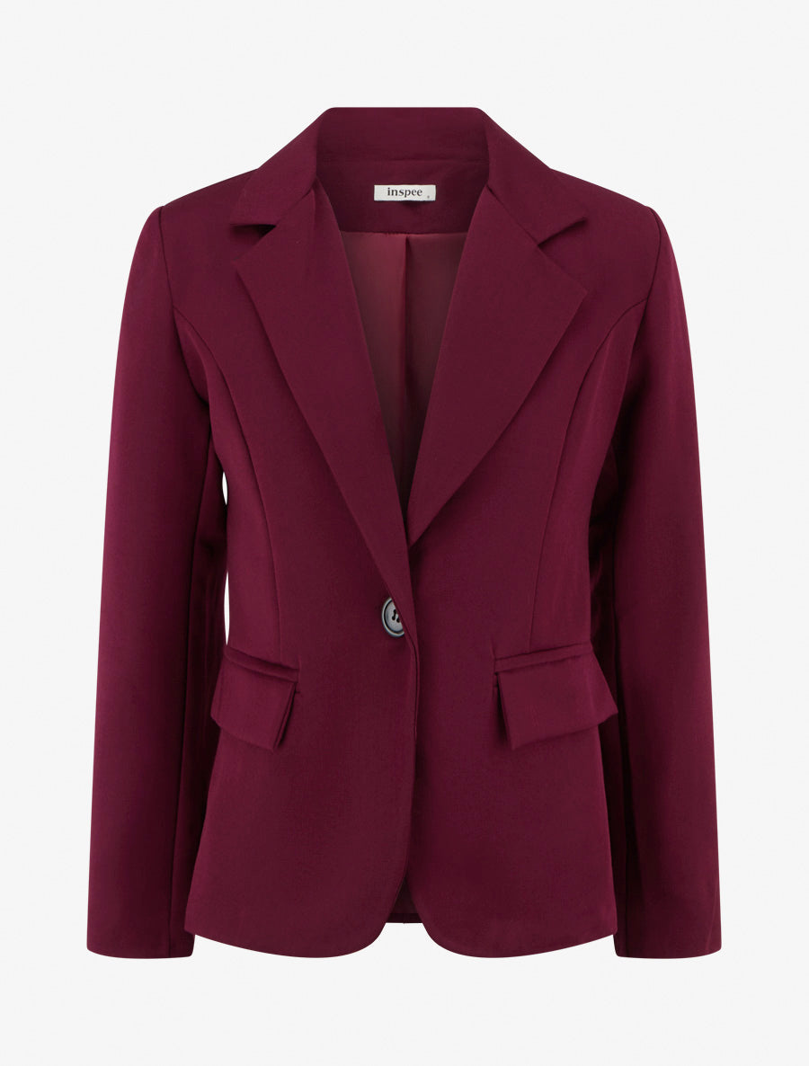 Taillierter Blazer mit Schulterpolstern - Weinrot