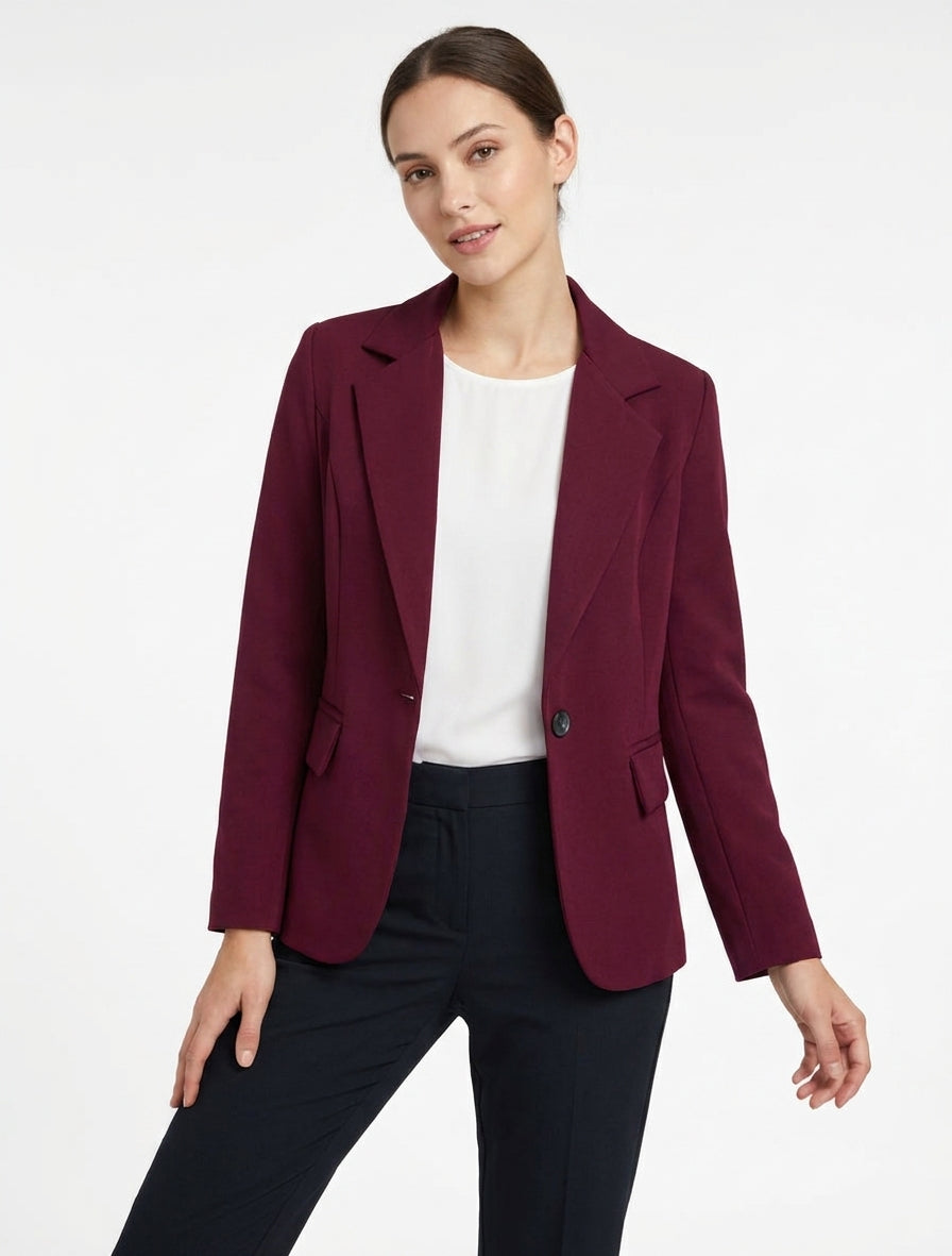 Taillierter Blazer mit Schulterpolstern - Weinrot