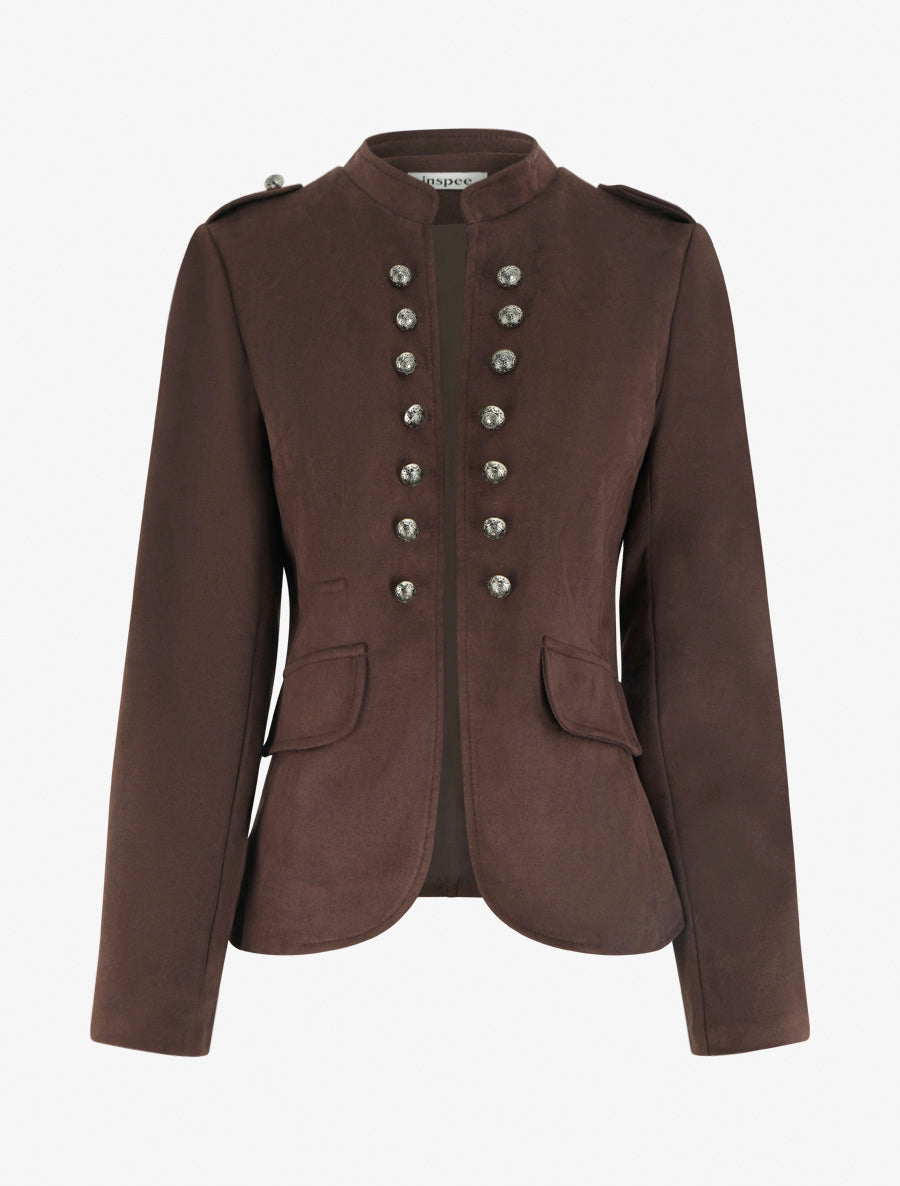 Velourslederimitat-Jacke mit Stehkragen