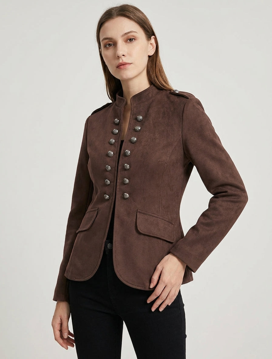 Velourslederimitat-Jacke mit Stehkragen