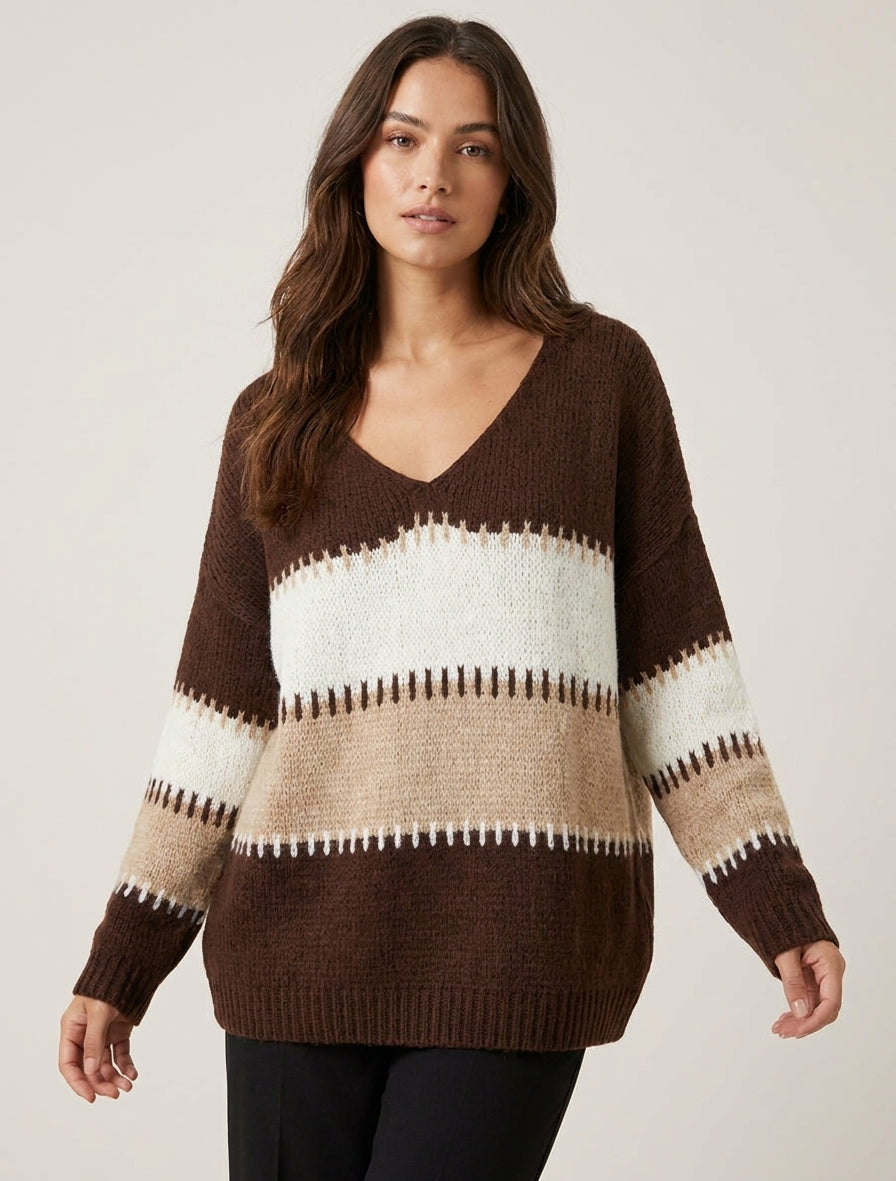 Weiter Strickpullover mit Streifenmuster