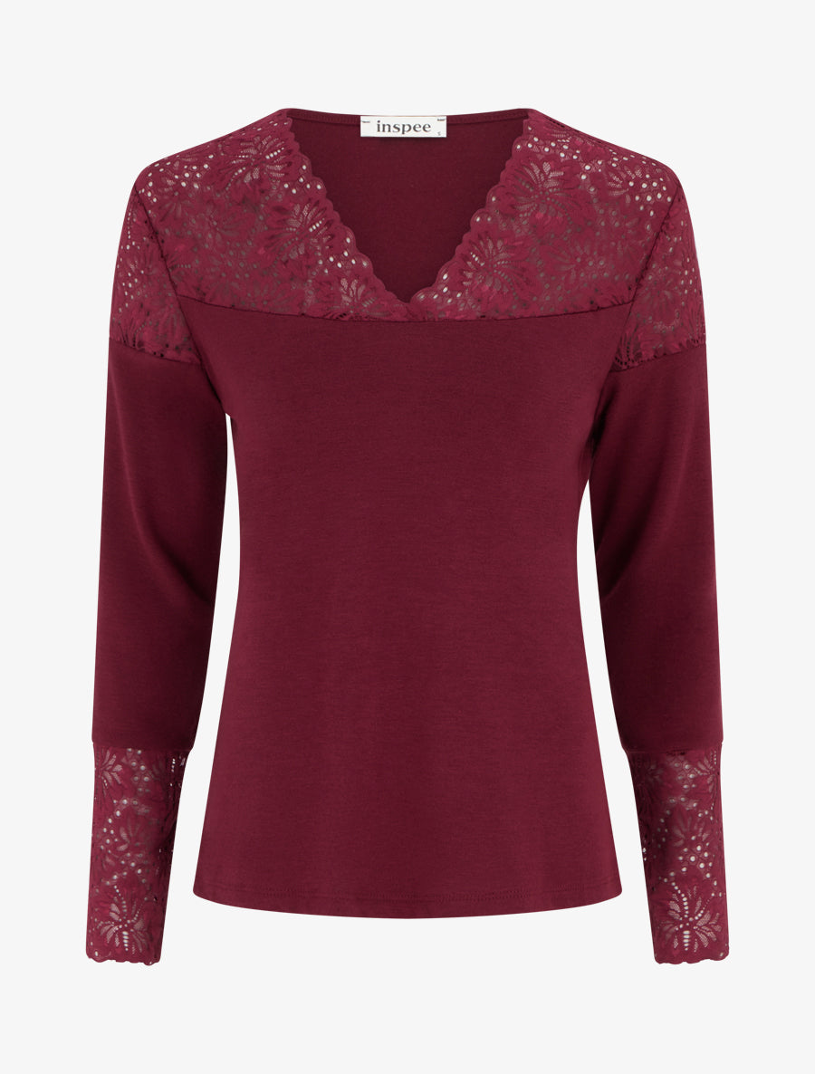 Feiner Pullover mit V-Ausschnitt und Spitze