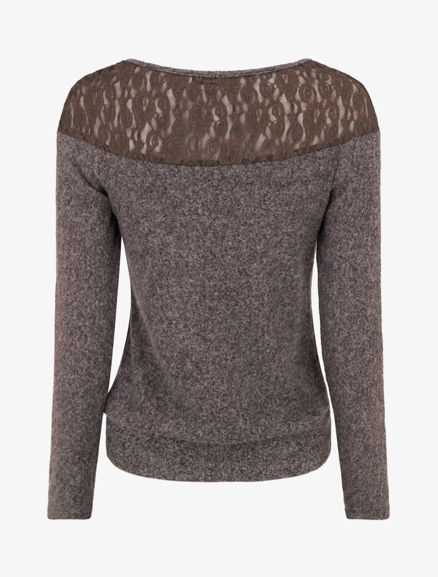 Flauschiger Pullover mit Rundhalsausschnitt und Spitze