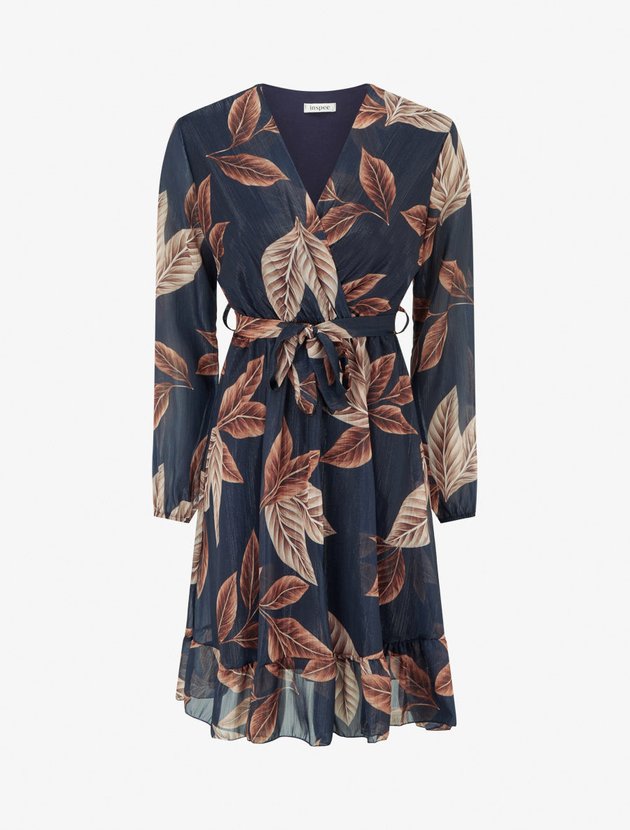 Wickelkleid mit Blätterdruck