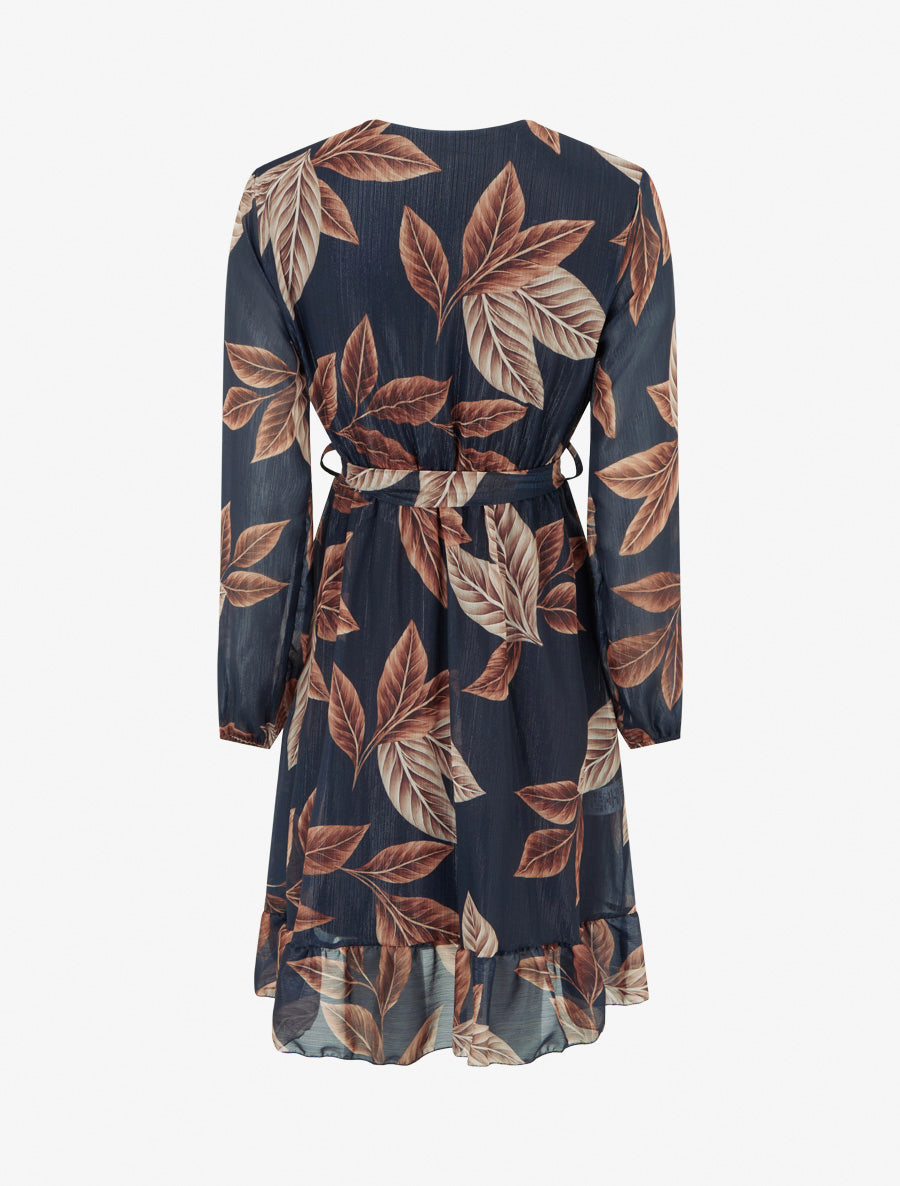 Wickelkleid mit Blätterdruck