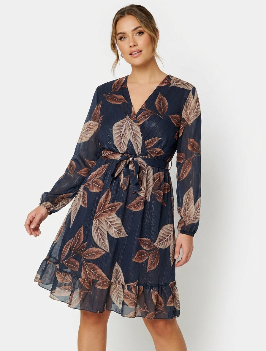 Wickelkleid mit Blätterdruck