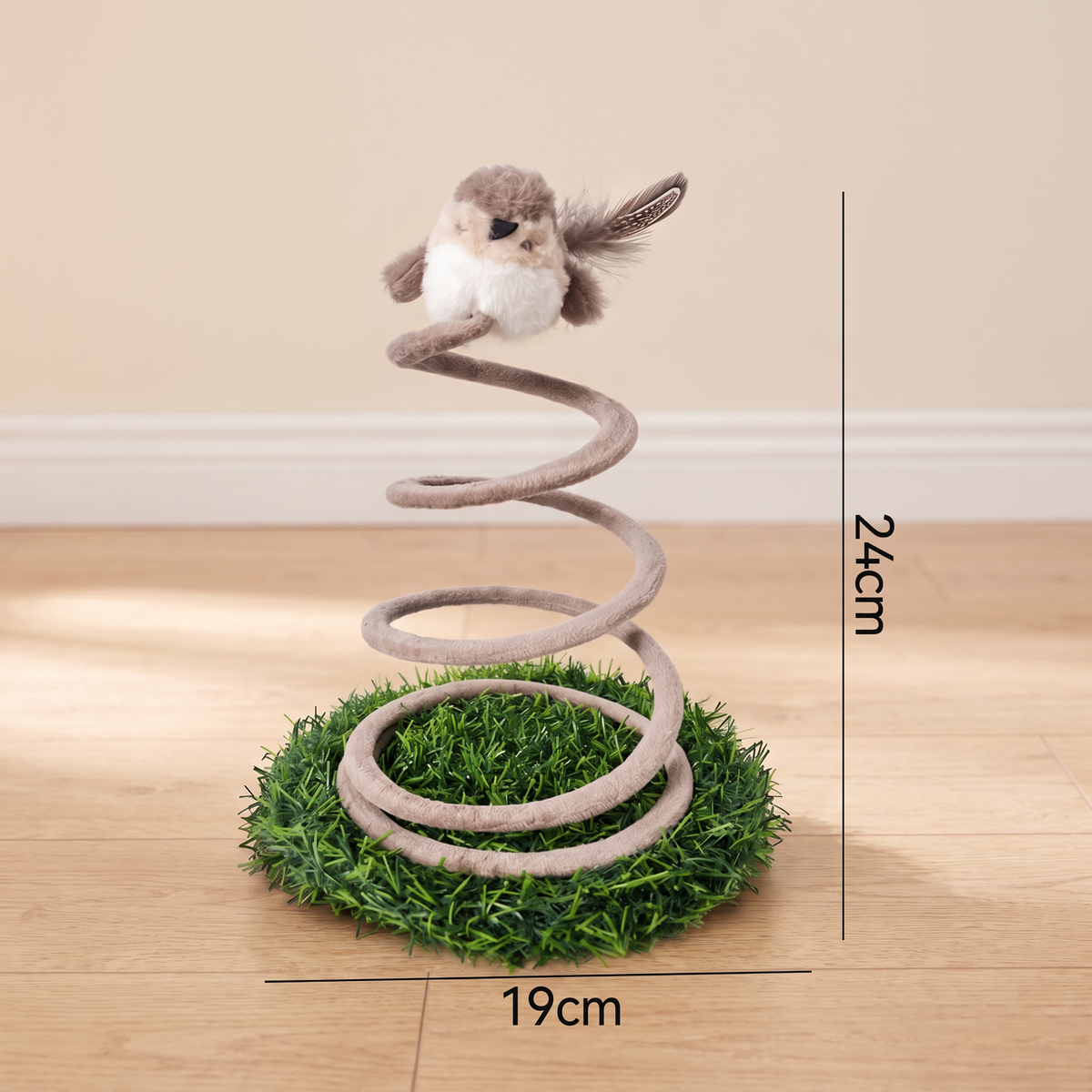 Interaktives Feder-Vogel-Katzenspielzeug mit Grasbasis