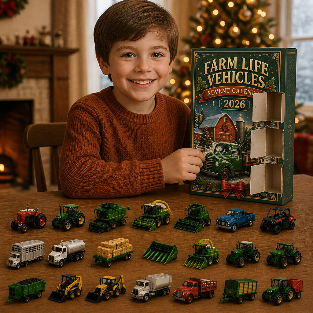 Weihnachts-Adventskalender mit 24 Tagen und landwirtschaftlichen Fahrzeugen