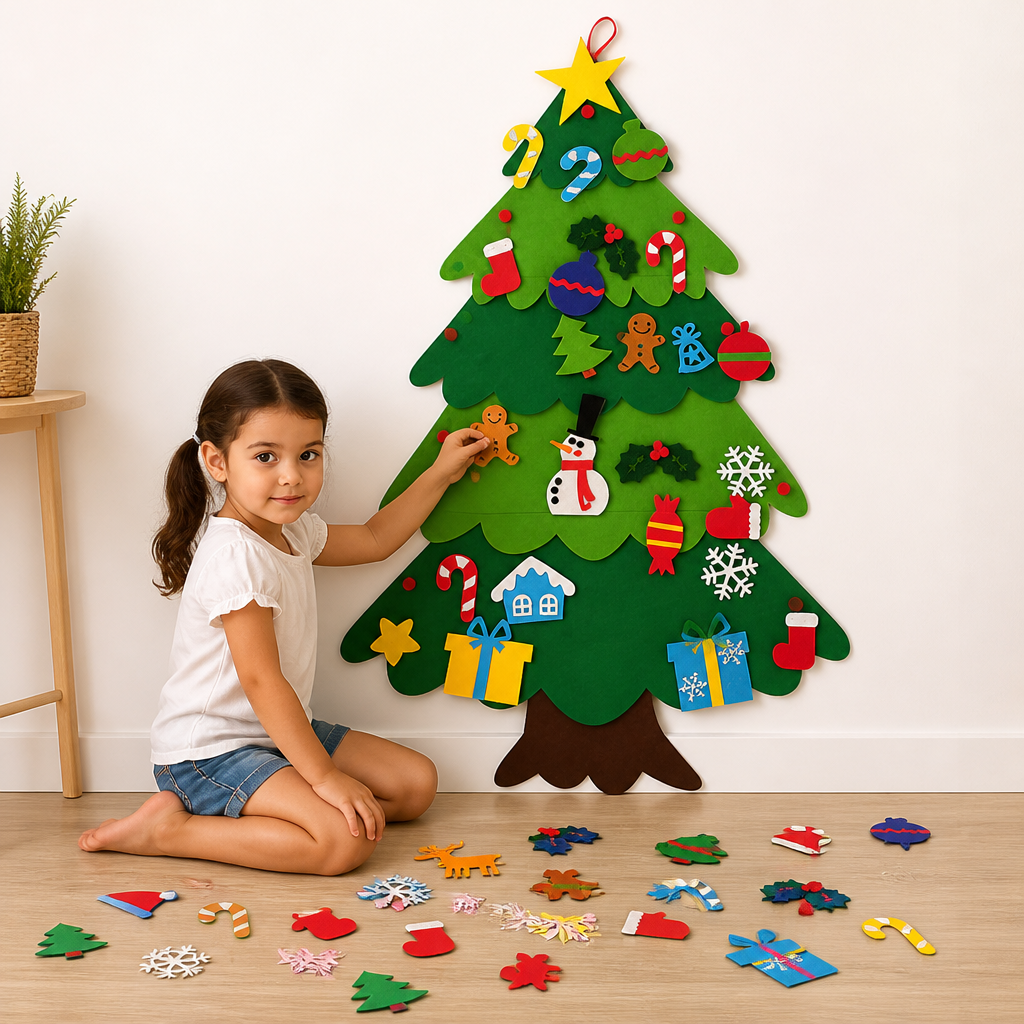 DIY-Filz-Weihnachtsbaum für Kinder mit dekorativen Anhängern