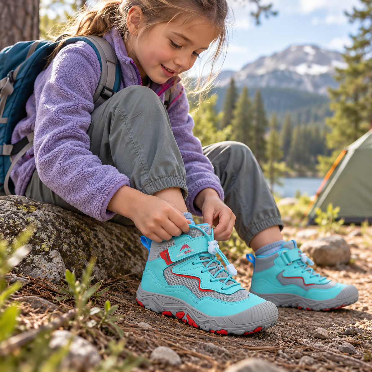 Kinder-Mittelhoch-Wanderstiefel mit praktischem Klettverschluss