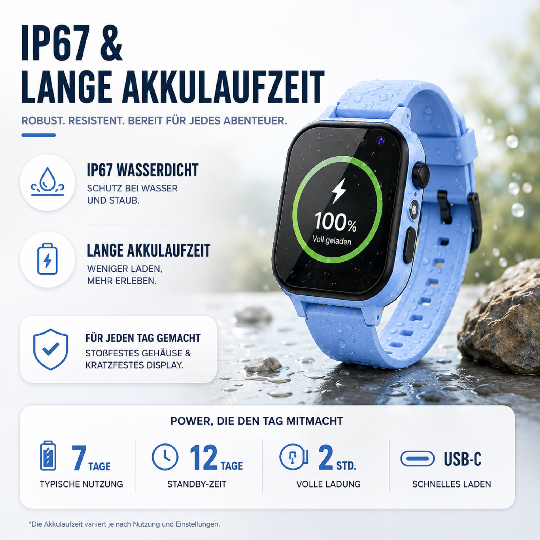 Kinder Smartwatch mit Standortfunktion, Videoanruf, Kamera & SOS-Funktion – SafeTrack Watch
