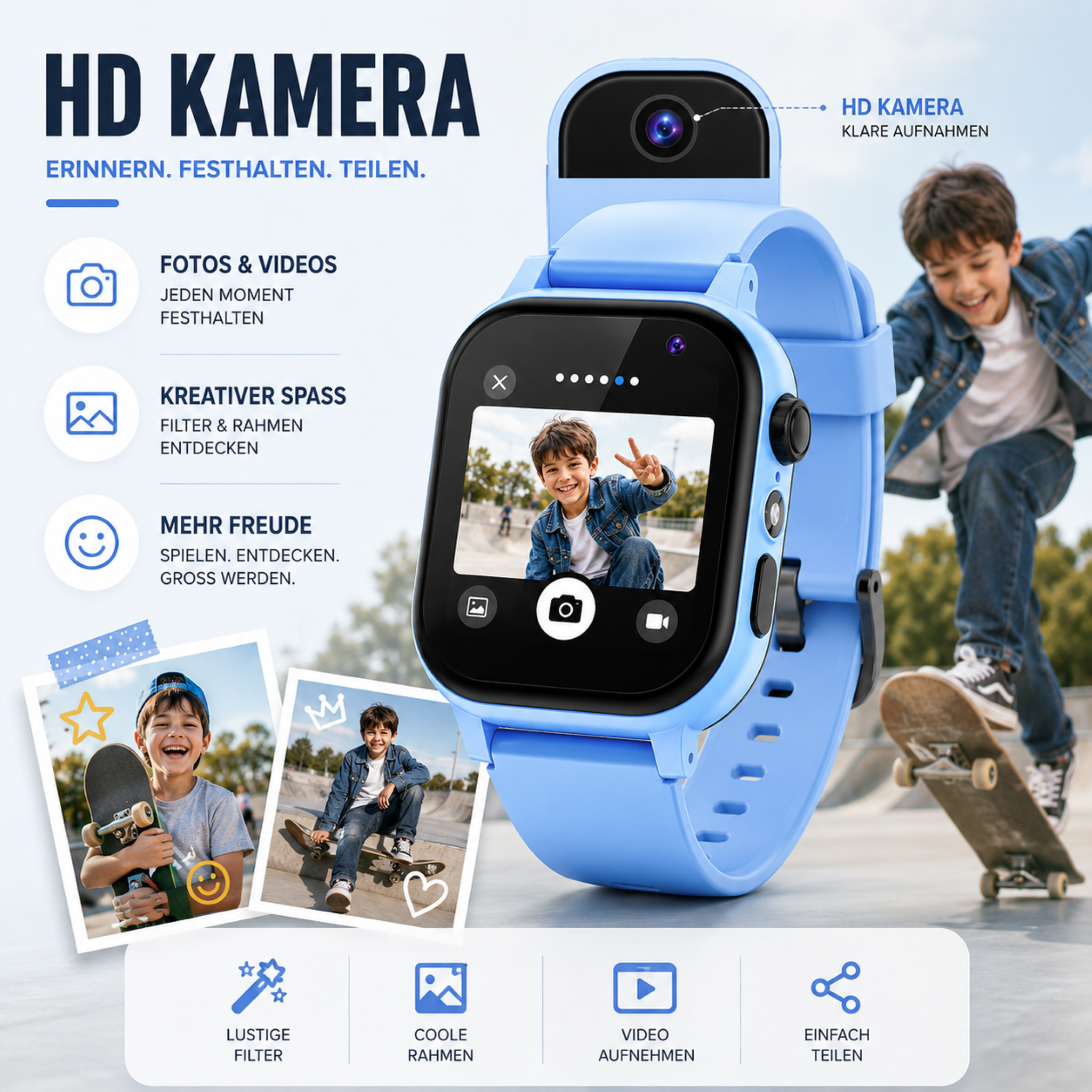 Kinder Smartwatch mit Standortfunktion, Videoanruf, Kamera & SOS-Funktion – SafeTrack Watch