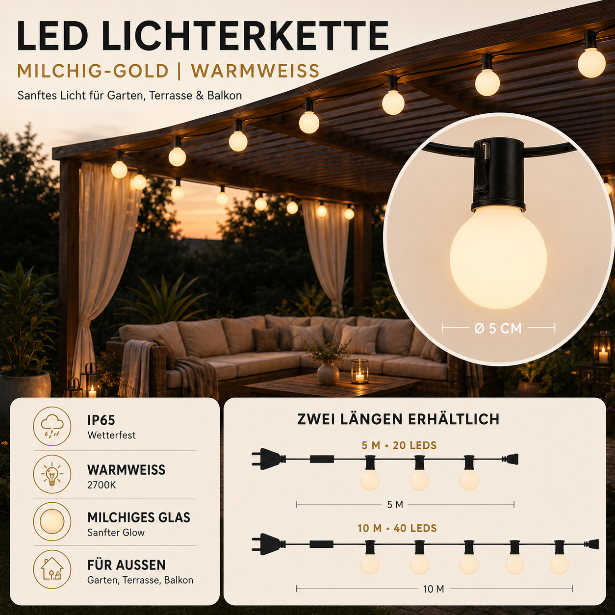 LED Lichterkette für Außen wasserdicht – GlanzLoom