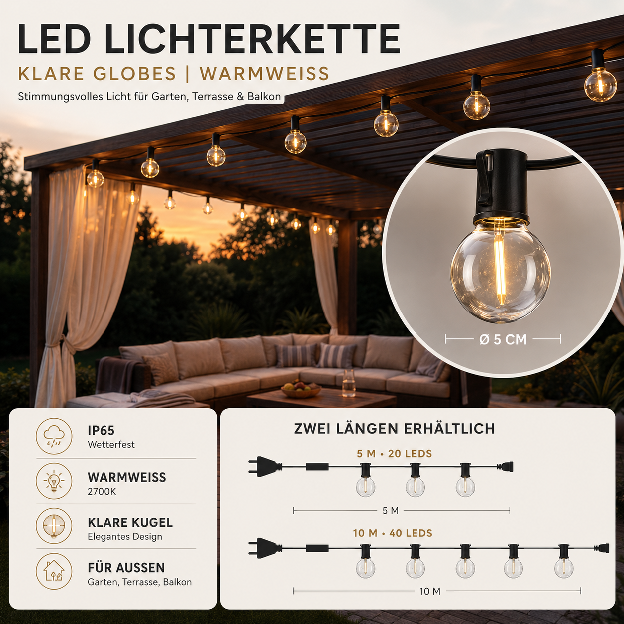 LED Lichterkette für Außen wasserdicht – GlanzLoom