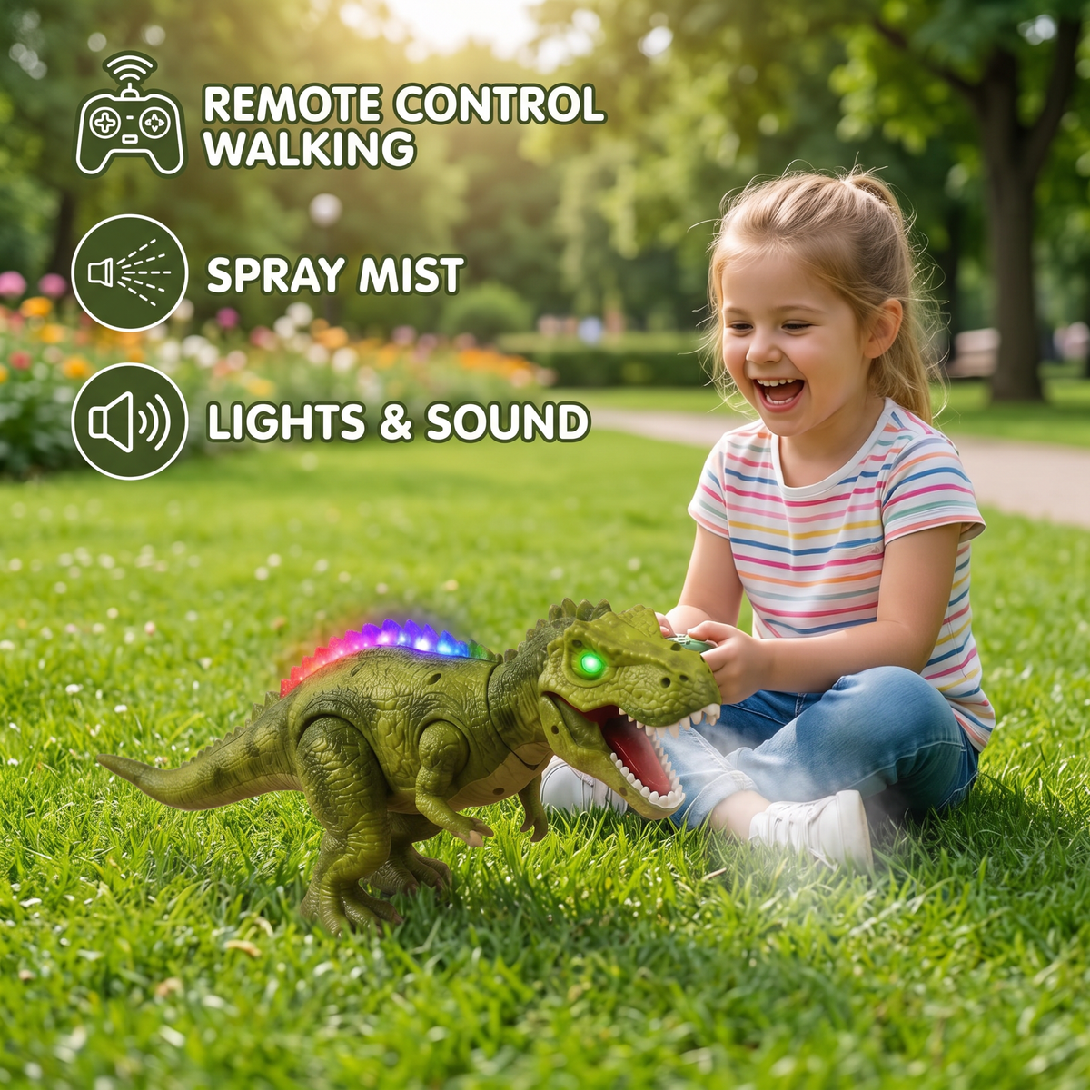 Ferngesteuerter Laufender T-Rex – RC-Dinosaurier mit Sprühnebel, Licht & Sound