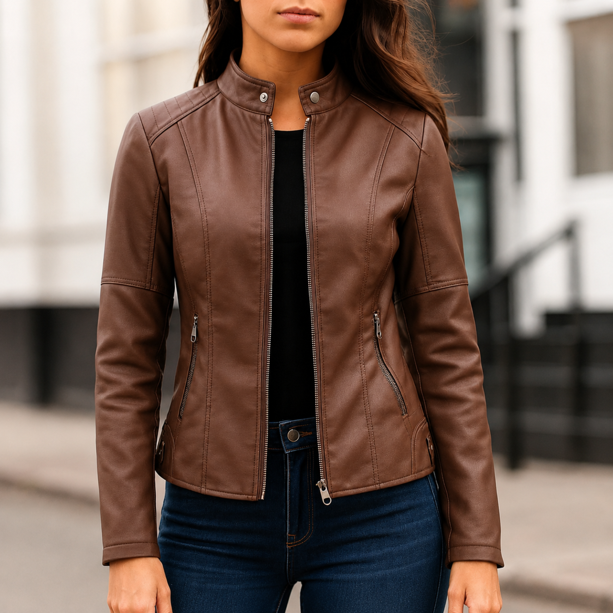 Lederjacke Damen mit figurbetontem Schnitt & zeitlosem Design – Eleganza Jacket