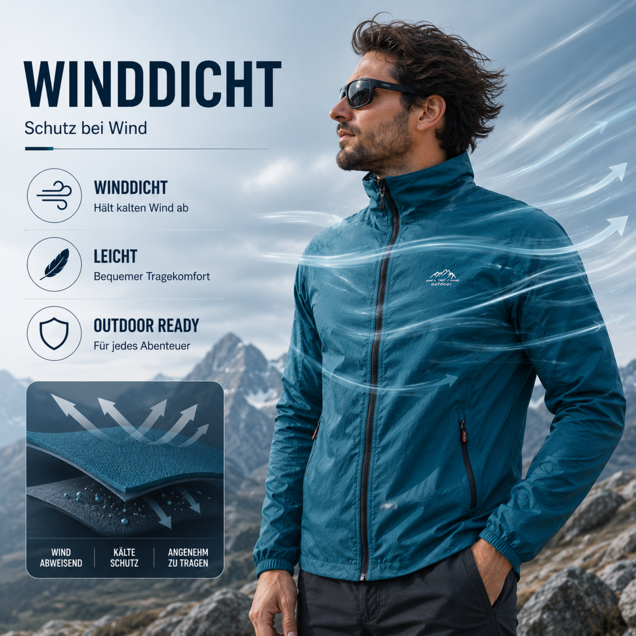 Leichte UV-Schutzjacke für Herren – Winddichte Sommer Outdoor Windjacke