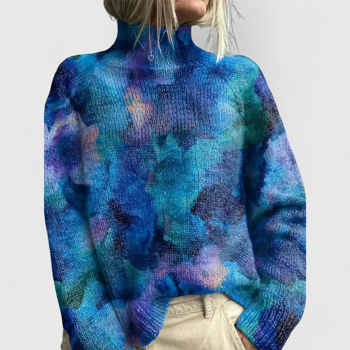 Damen-Pullover mit Rollkragen und Vintage-Blumenmuster