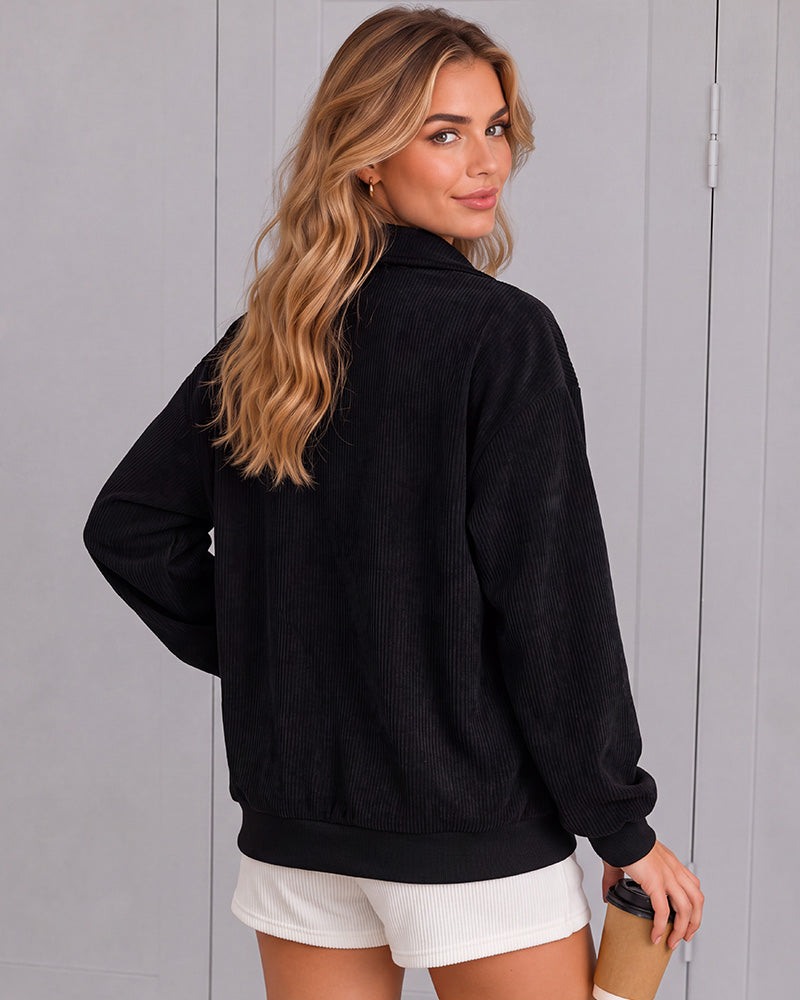 Leoparden-Print Oversized Pullover mit halbem Reißverschluss
