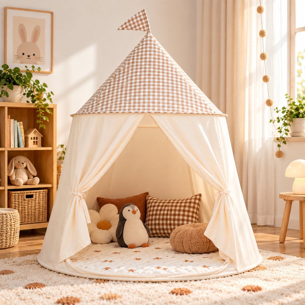 Pop-Up Spielzelt aus Baumwolle mit Netzfenstern und Flaggendach