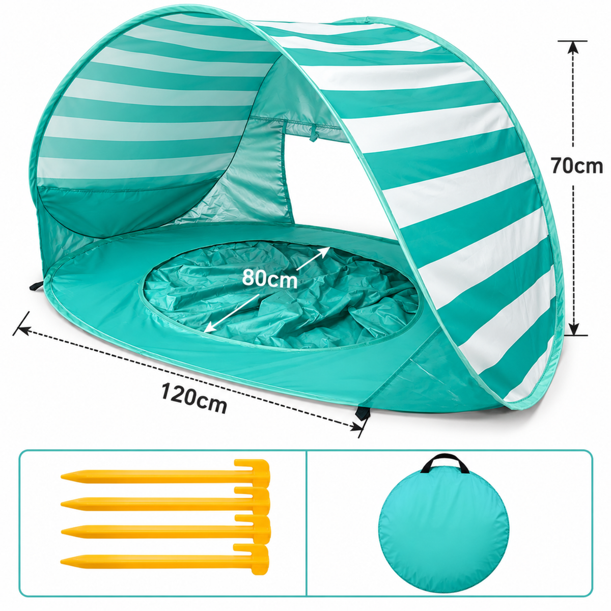 3-in-1 Baby Strandmuschel mit Planschbecken | UPF 50+ Pop-Up Sonnenschutz - Aqua