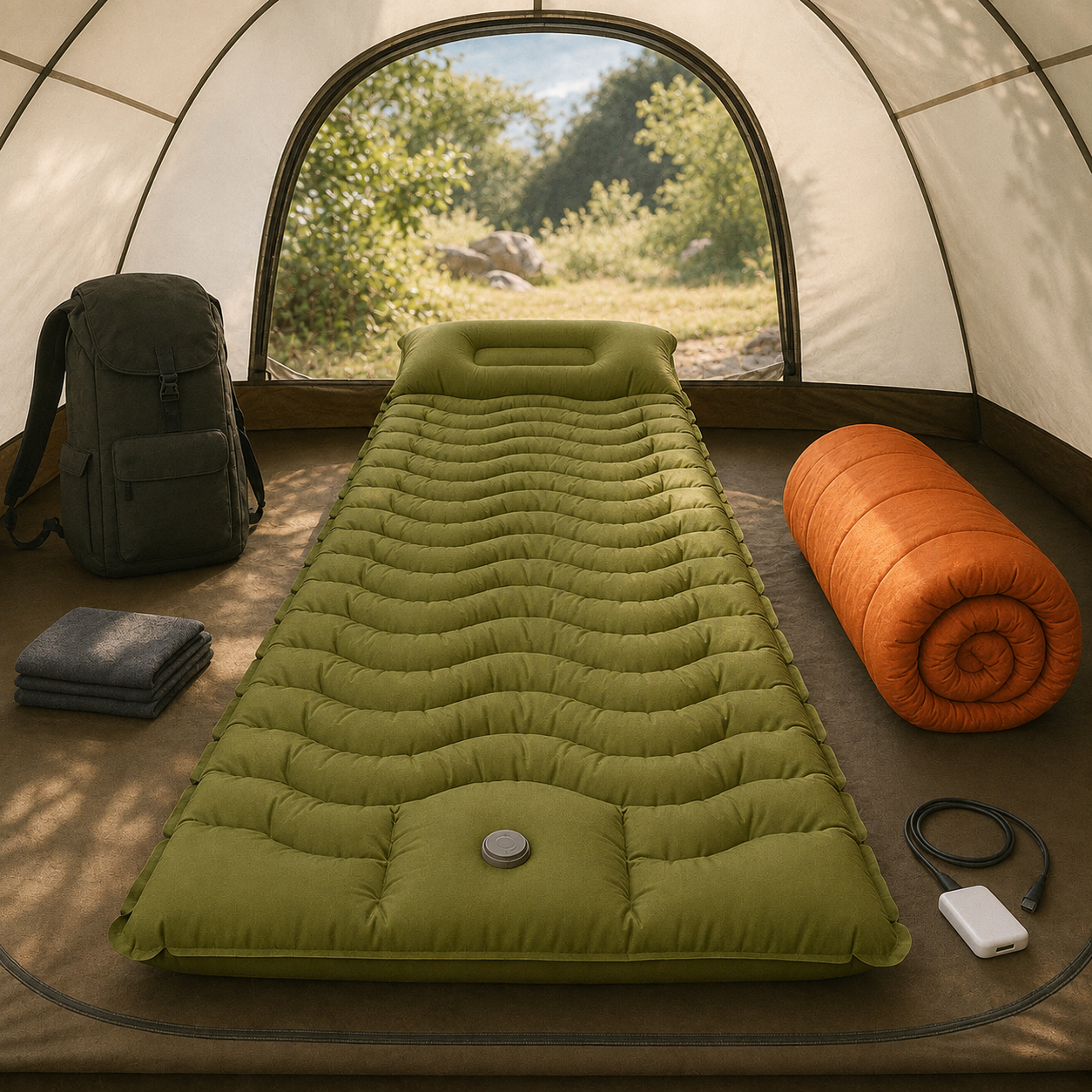 Luftmatratze mit integriertem Kissen & Pumpe – HikeRest DeepSleep