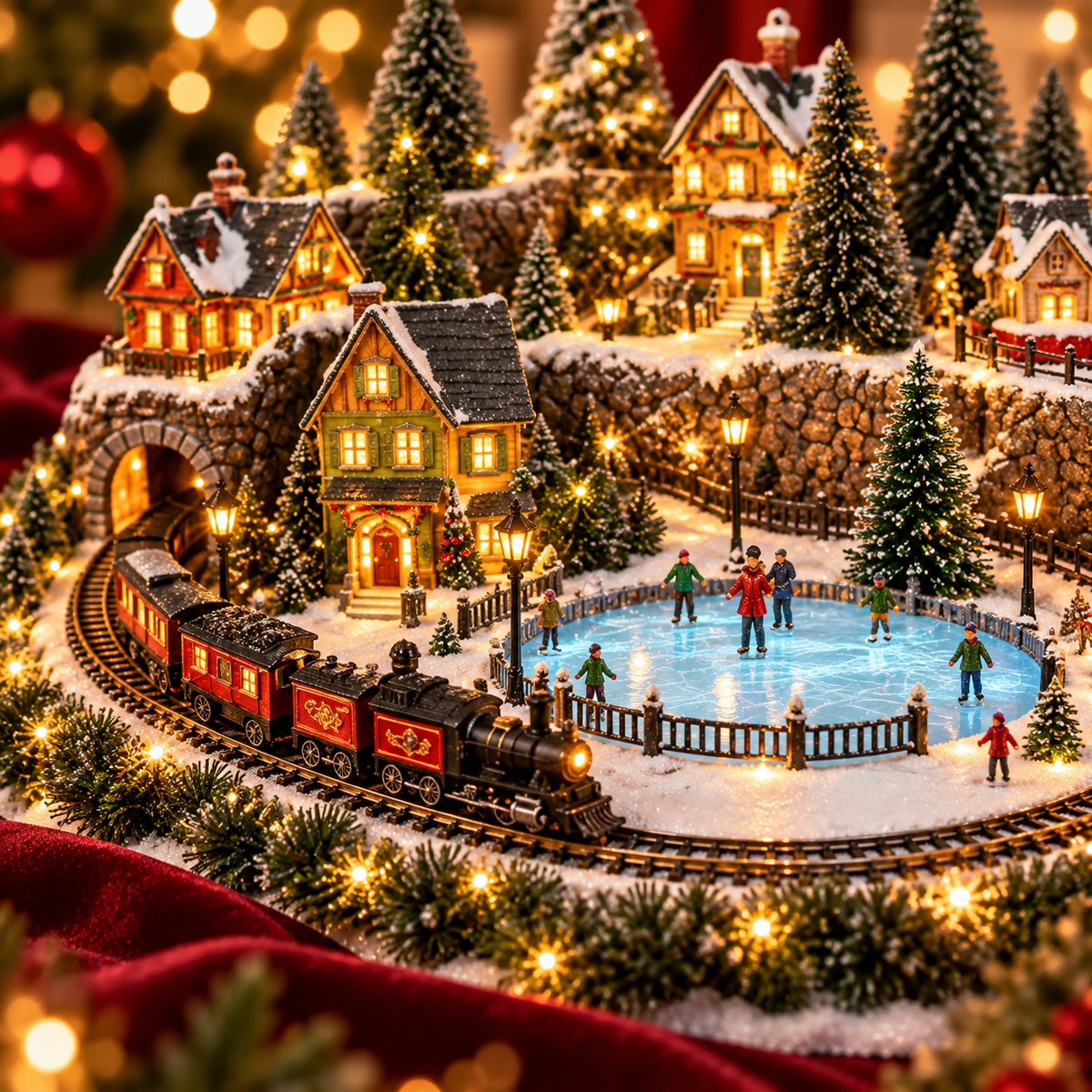 Lumaris | Weihnachtszug mit Eislaufbahn für warme Abendstimmung